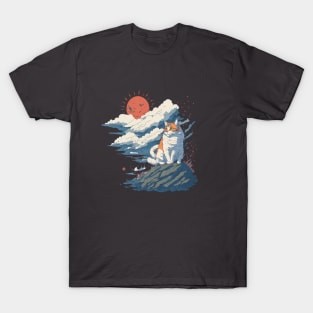 The white and orange cat on top of the clouds T-Shirt